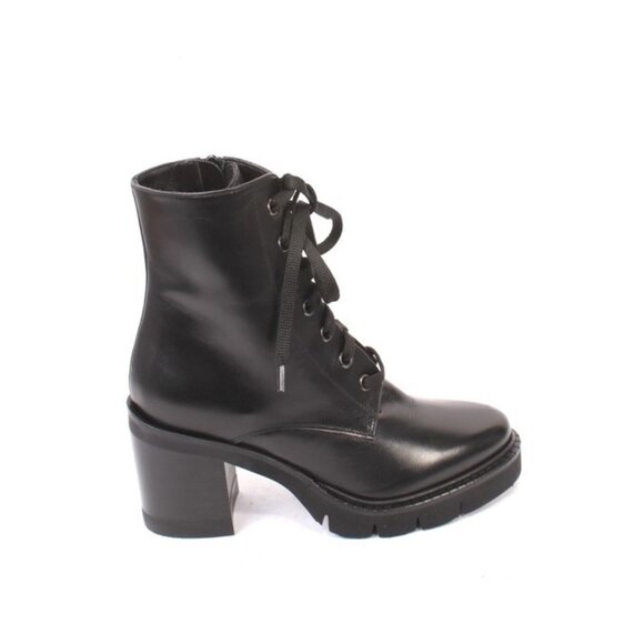 Luca Grossi 182 Black Leather Zip-Up Lace-Up Ankle Boots - Picture 3 of 8